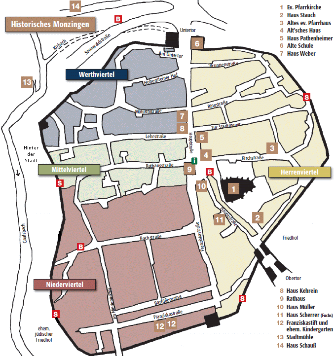 historical city map of Monzingen